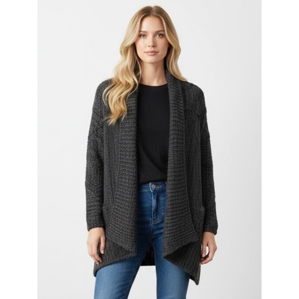 Obey No 89 Womens Charcoal Gray Chunky Cable Knit Draped Open Cardigan M/L